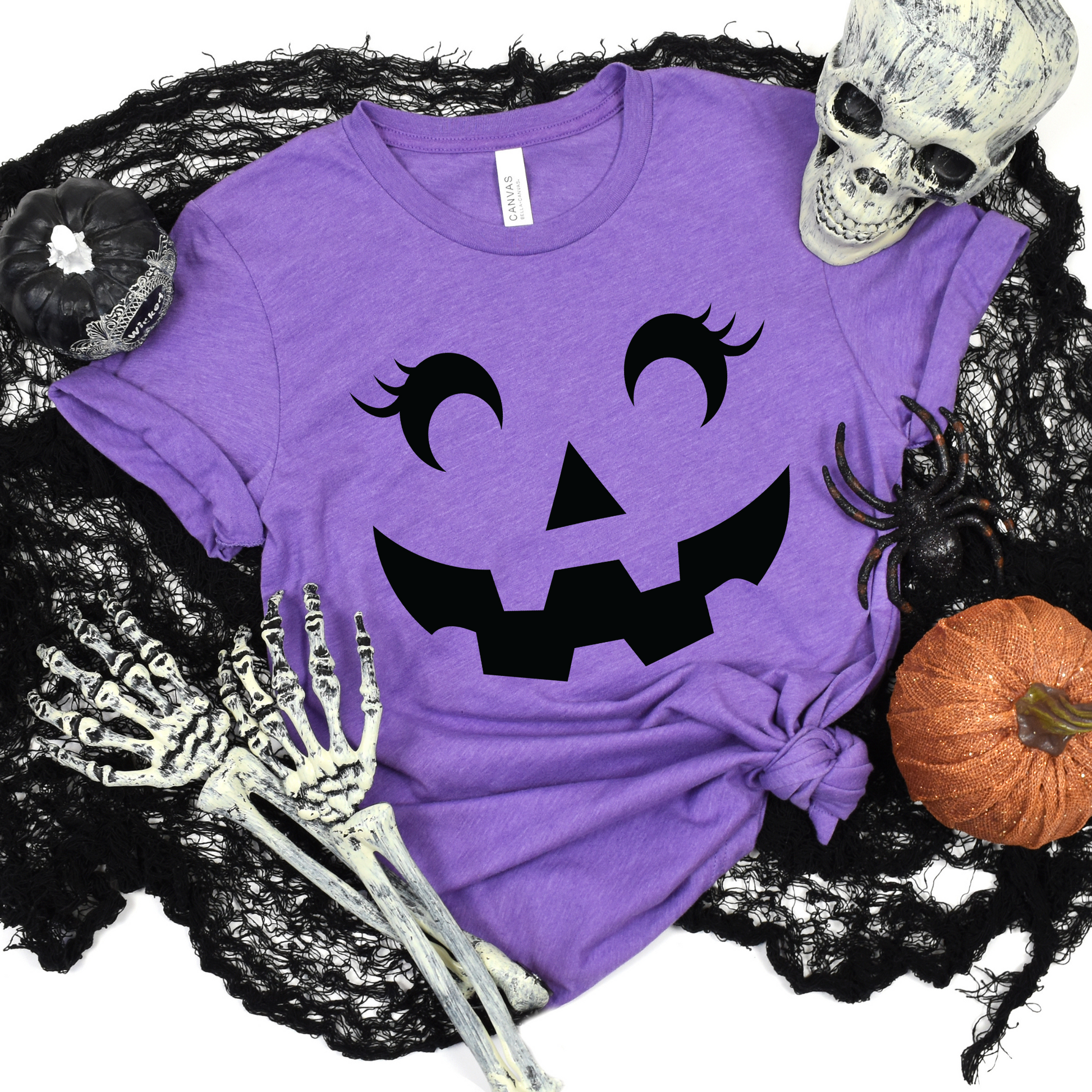 Wholesale Pumpkin Face Graphic Tee - Heather Team Purple Tee