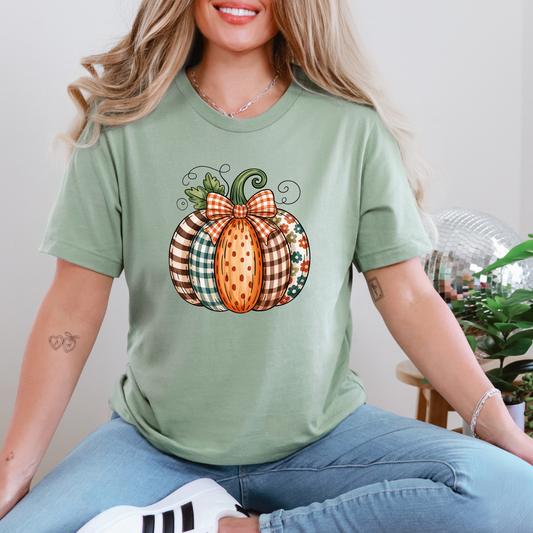Wholesale Patchwork Pumpkin Graphic Tee - Sage Tee