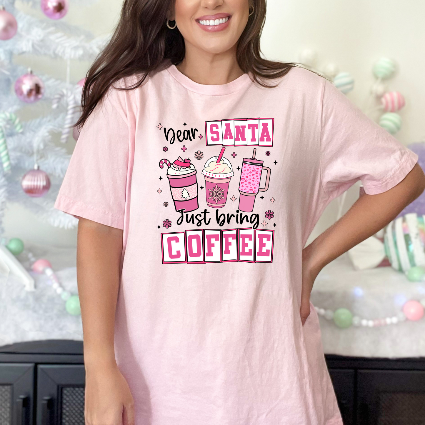 Wholesale Santa Just Bring Coffee - Grey Tee