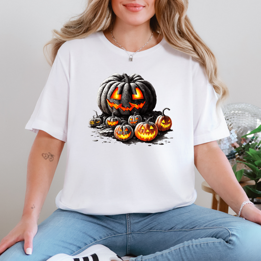 Wholesale Lit Up Pumpkins Graphic Tee - White Tee