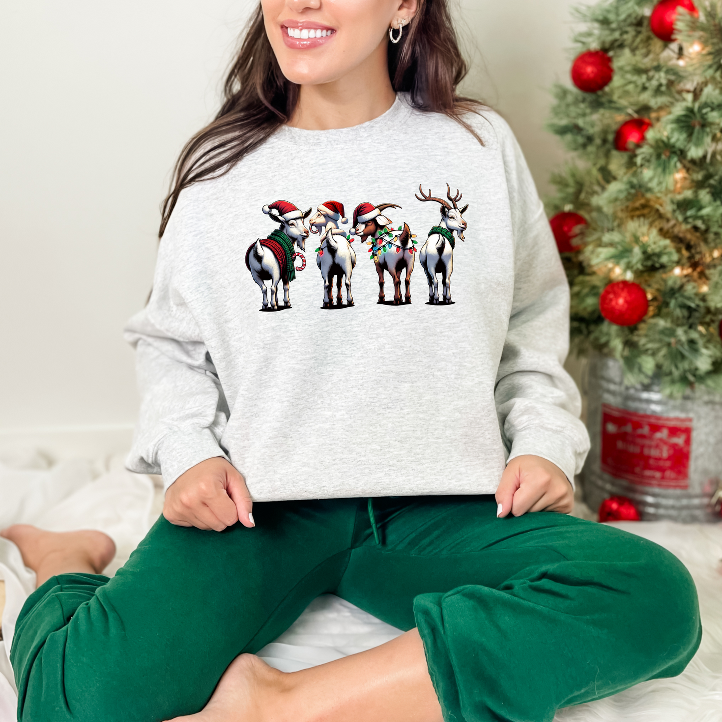 Wholesale Christmas Goats Graphic Tee - Ash Grey Tee