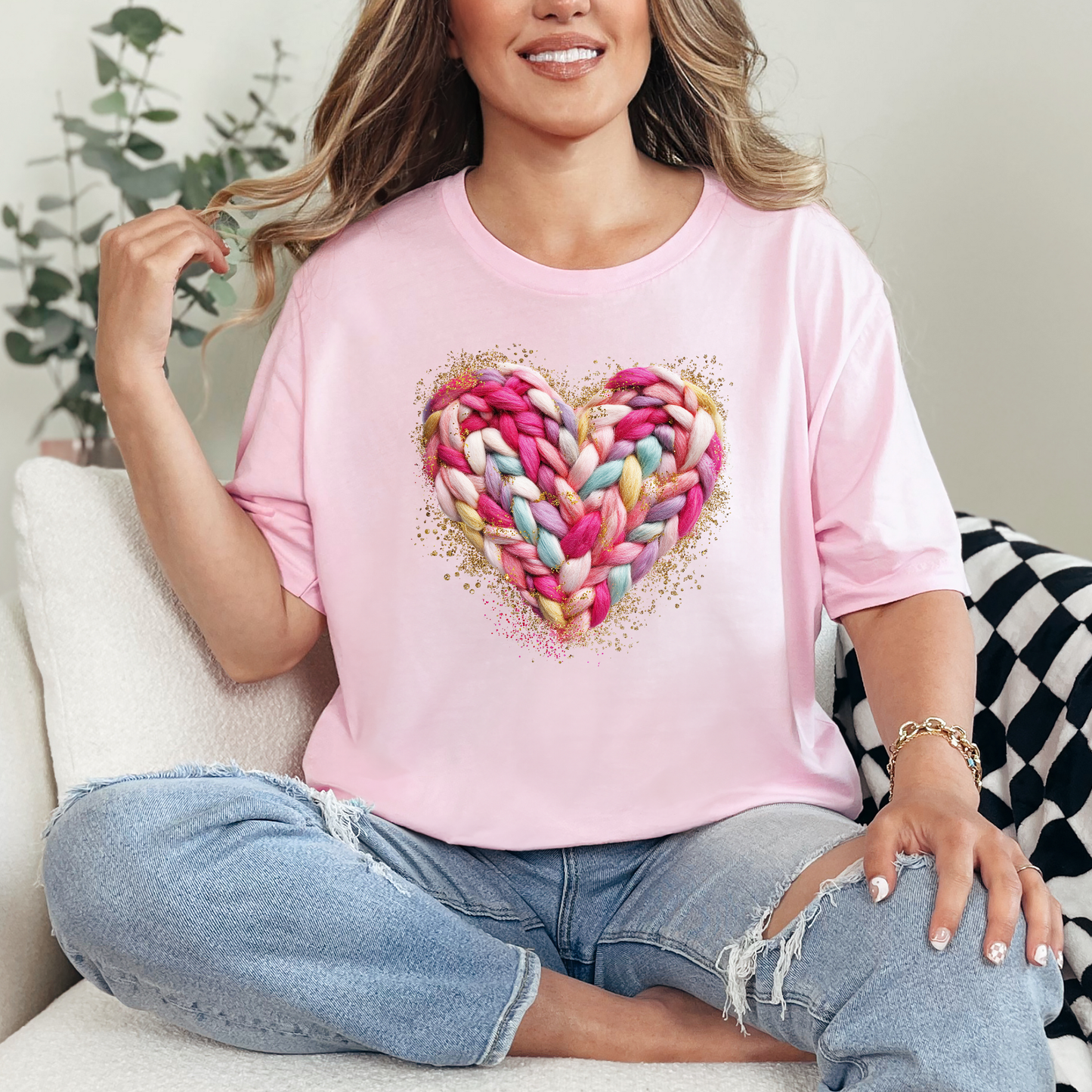 Faux Glitter Yarn Heart Graphic Tee
