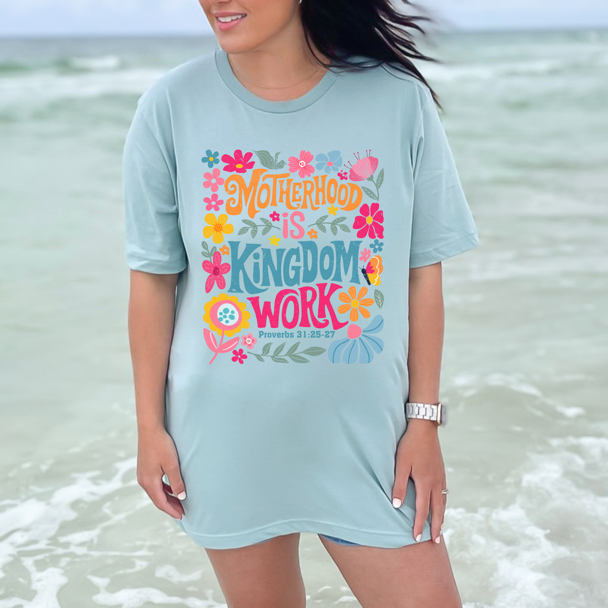 Wholesale Motherhood is kingdom work Graphic Tee - Dusty Blue Tee