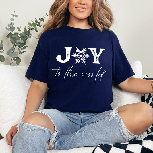Wholesale Joy to the World Snowflake Graphic Tee - Navy Tee