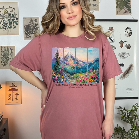 Wholesale Brushstroke Wonderfully Made Graphic Tee - Mauve Tee