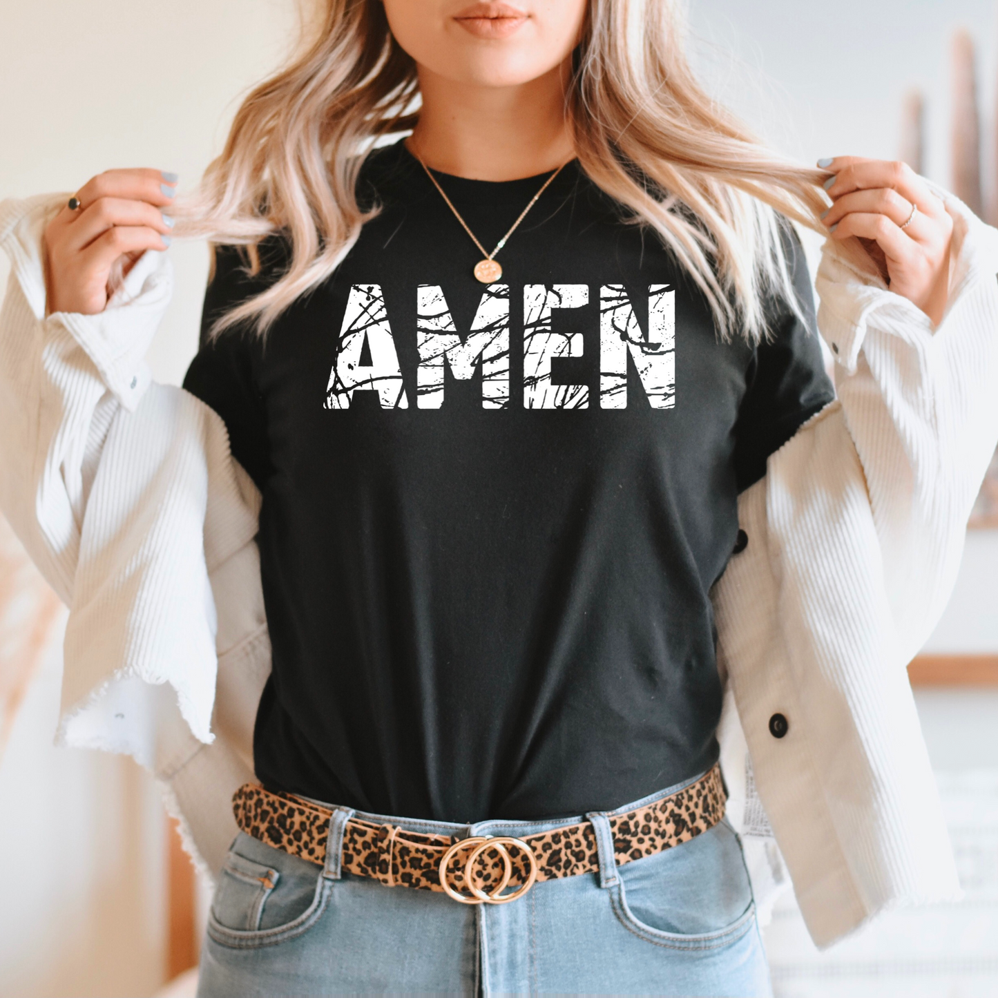 Wholesale Amen Distressed Graphic Tee - Black Tee
