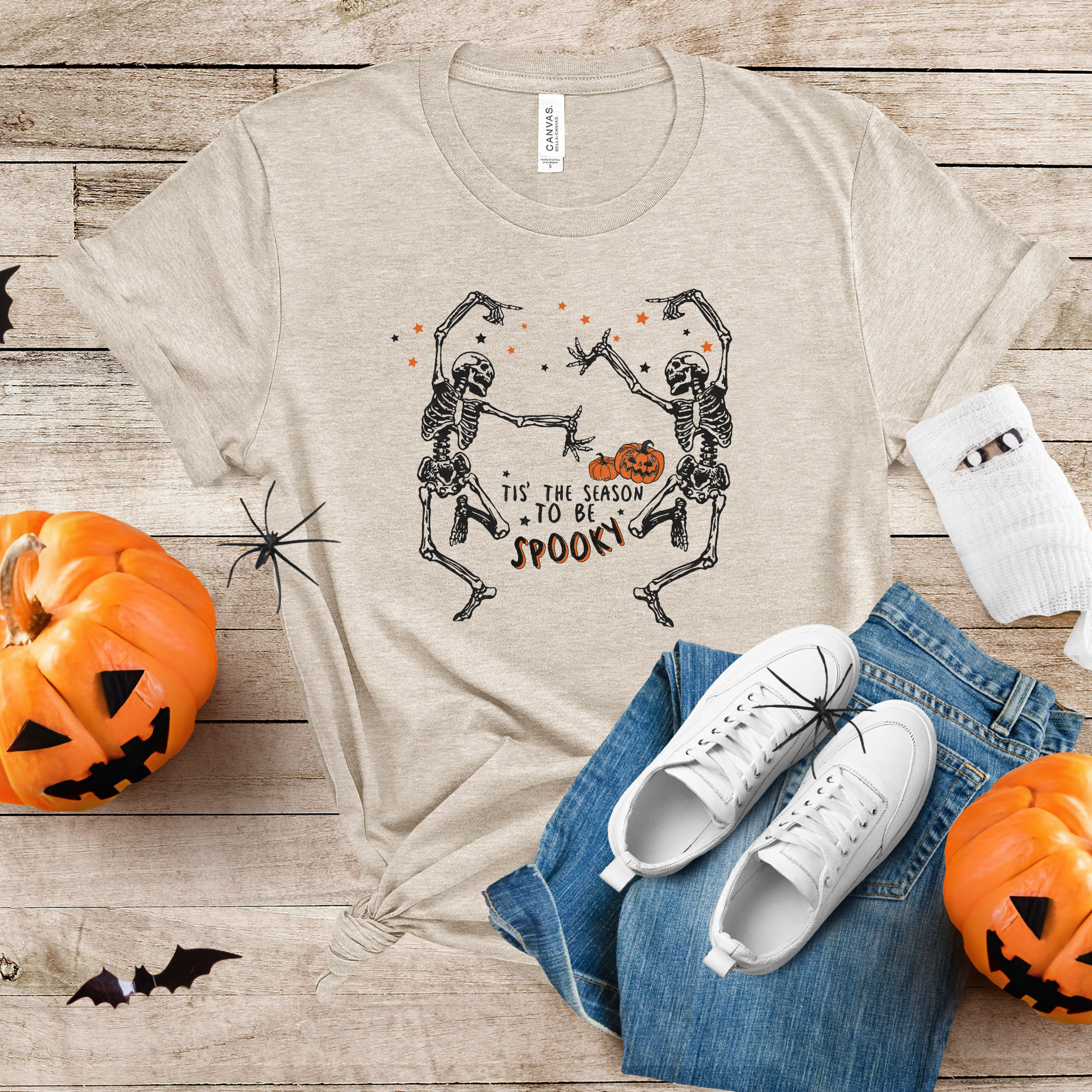 Wholesale Spooky Season Skeleton Graphic Tee - Heather Dust Tee