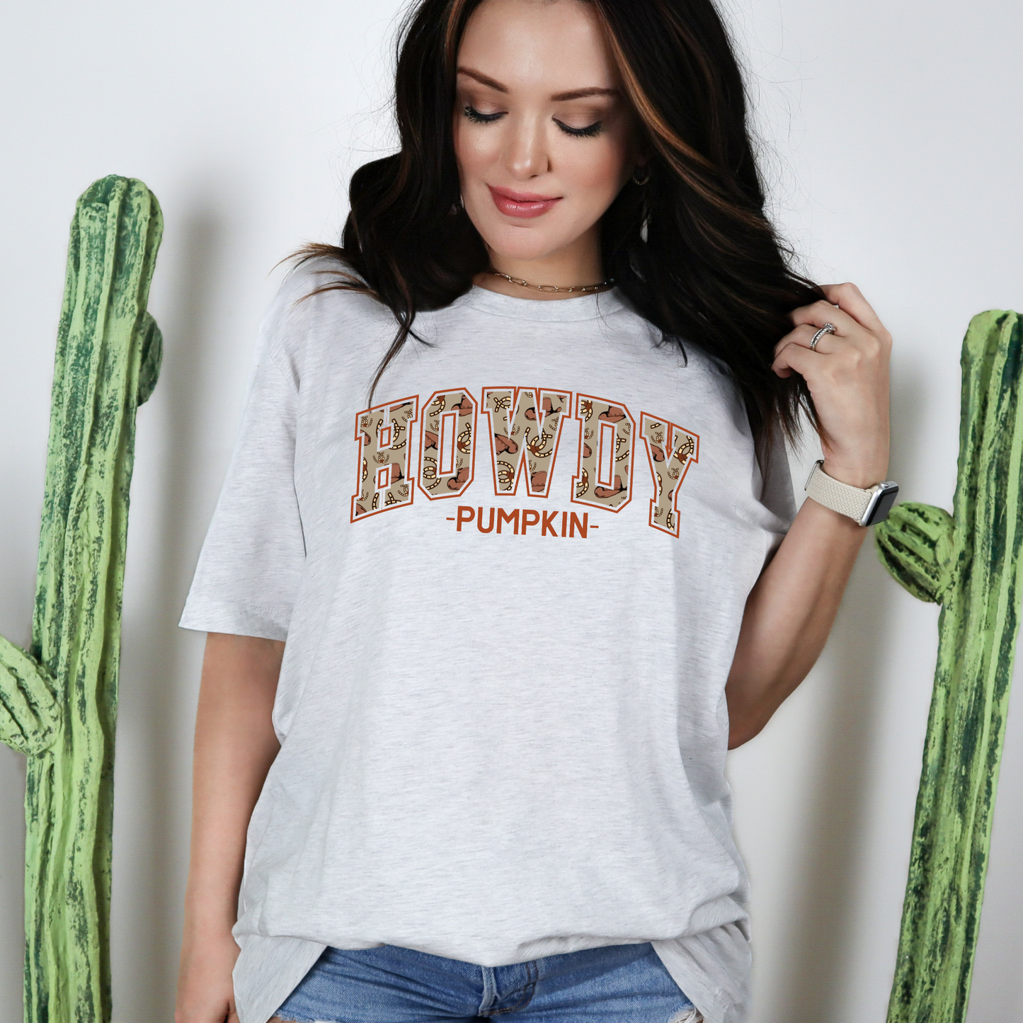 Wholesale Howdy Pumpkin Varsity Graphic Tee - Ash Grey Tee