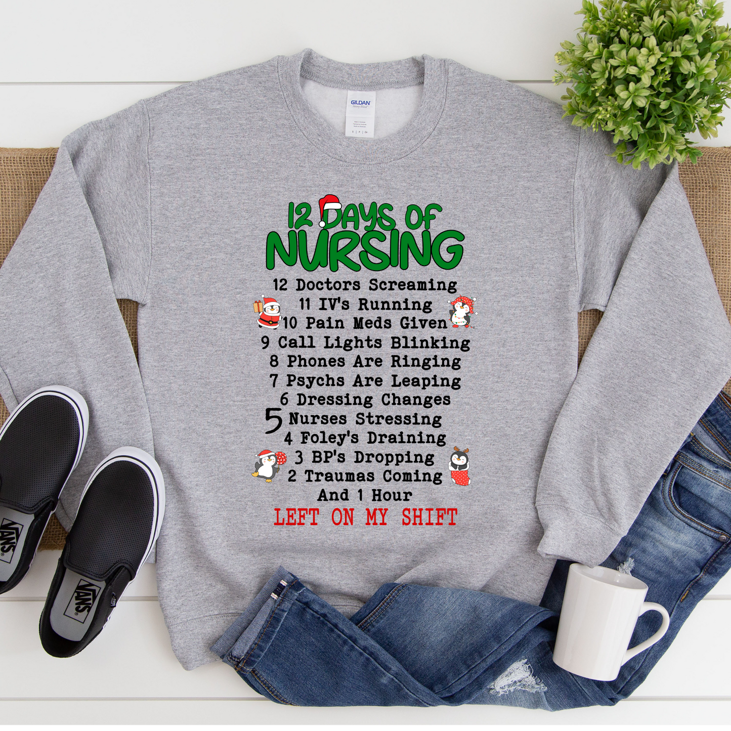 Wholesale 12 Days of Nursing Graphic Tee - Sport Grey Sweatshirt