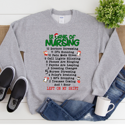 Wholesale 12 Days of Nursing Graphic Tee - Sport Grey Sweatshirt