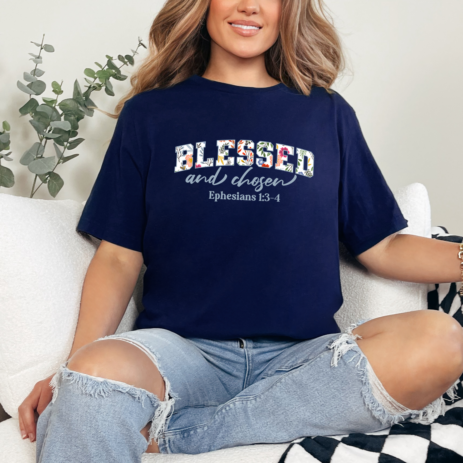 Wholesale Blessed and Chosen Graphic Tee - Navy Tee
