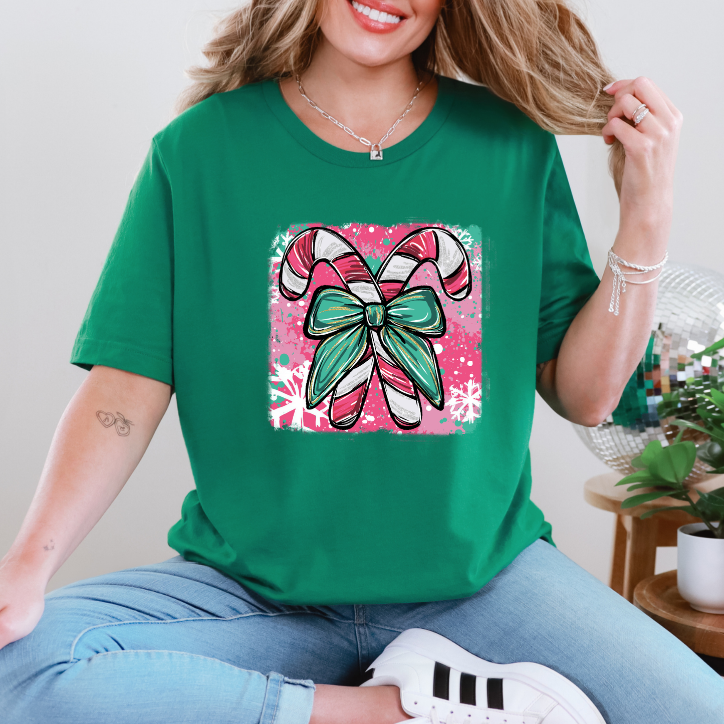 Wholesale Colorful Candy Cane Graphic Tee - Kelly Tee