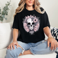Wholesale Skull with Pink Roses Graphic Tee - Black Tee
