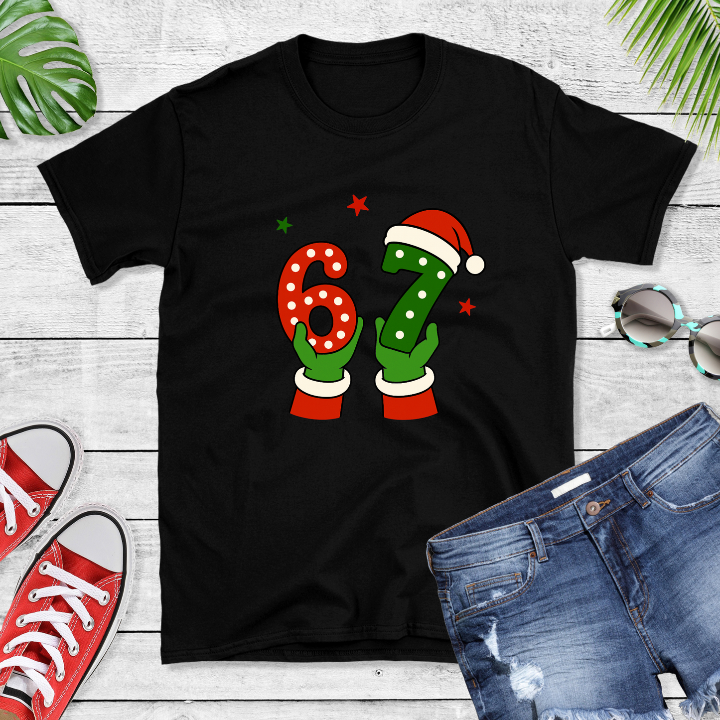Wholesale Christmas 67 Graphic Tee - Black Tee