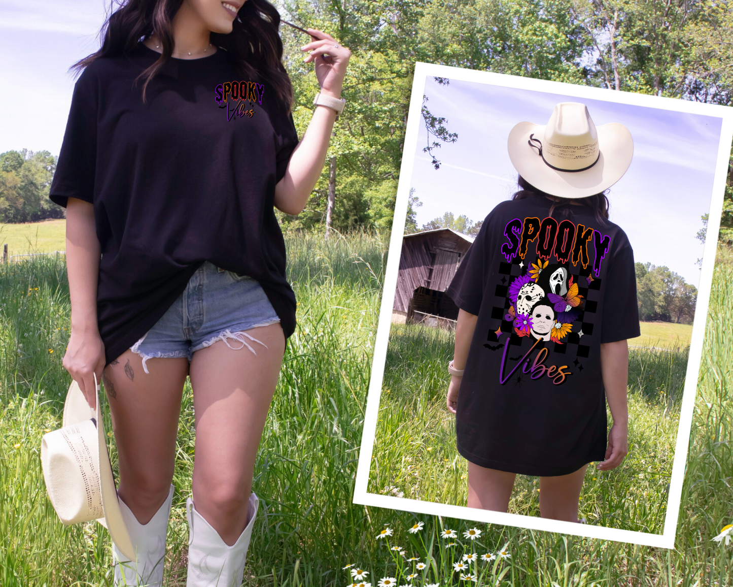 Wholesale Horror Spooky Vibes Graphic Tee - Black Tee