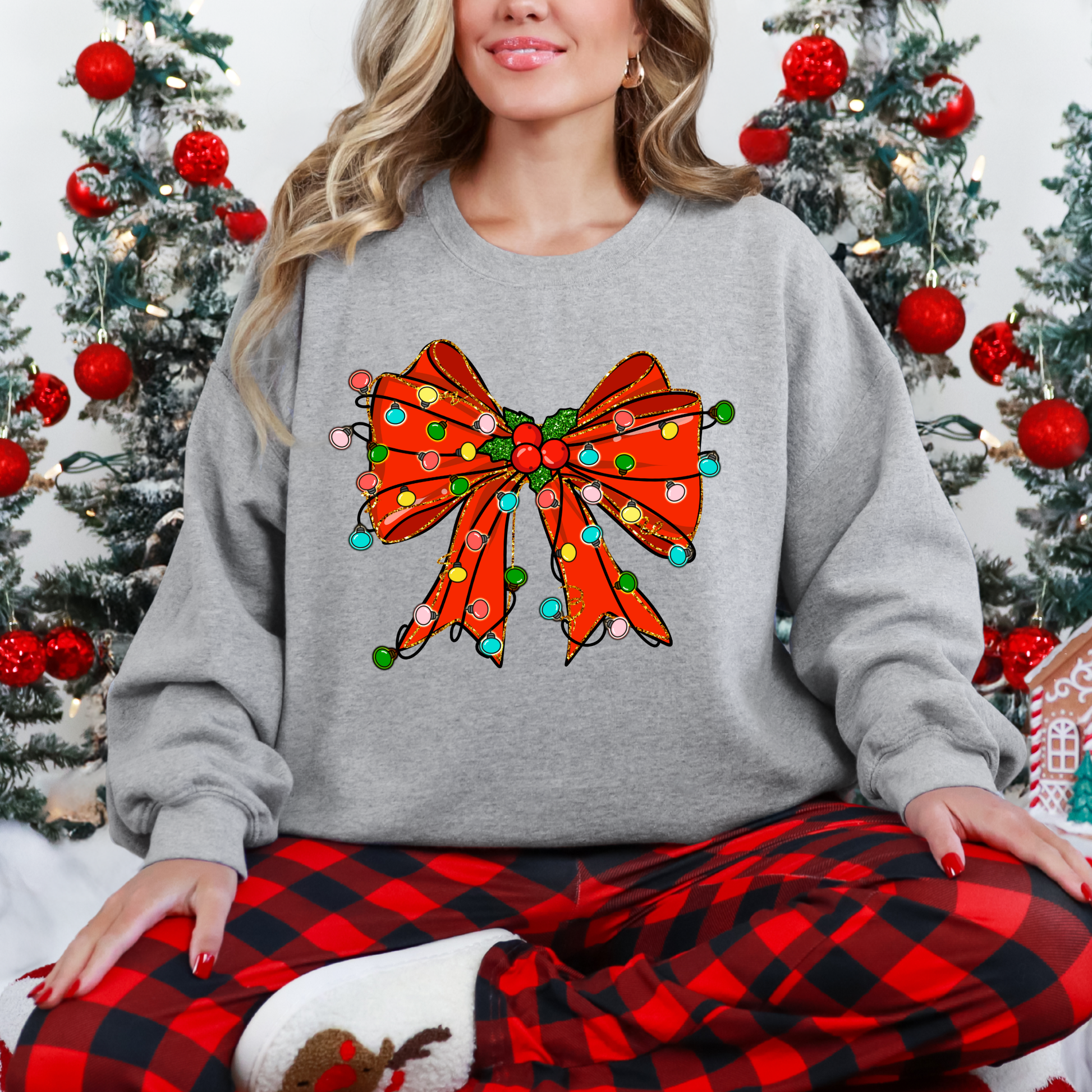 Wholesale Red Bow with Lights Sweatshirt - Grey Sweatshirt
