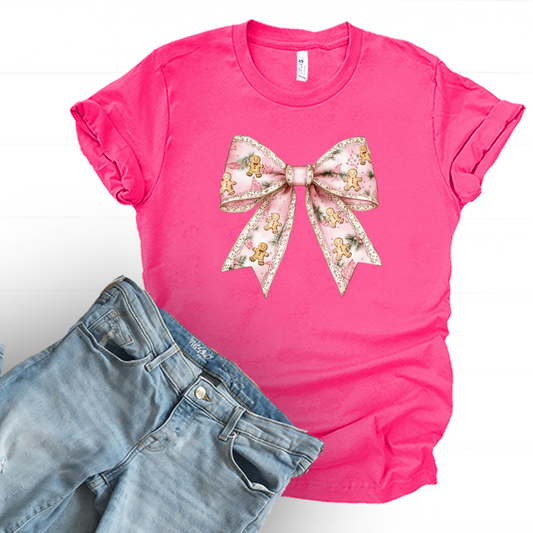 Wholesale Gingerbread Bow Graphic Tee - Fuchsia Tee