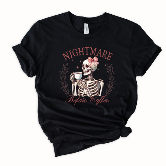 Wholesale Skeleton nightmare before coffee Graphic Tee - Black Tee