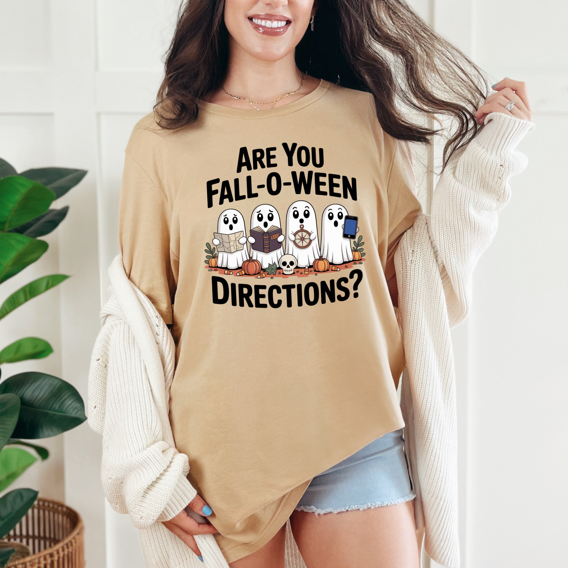 Wholesale Falloween Directions Graphic Tee - Sand Dune Tee