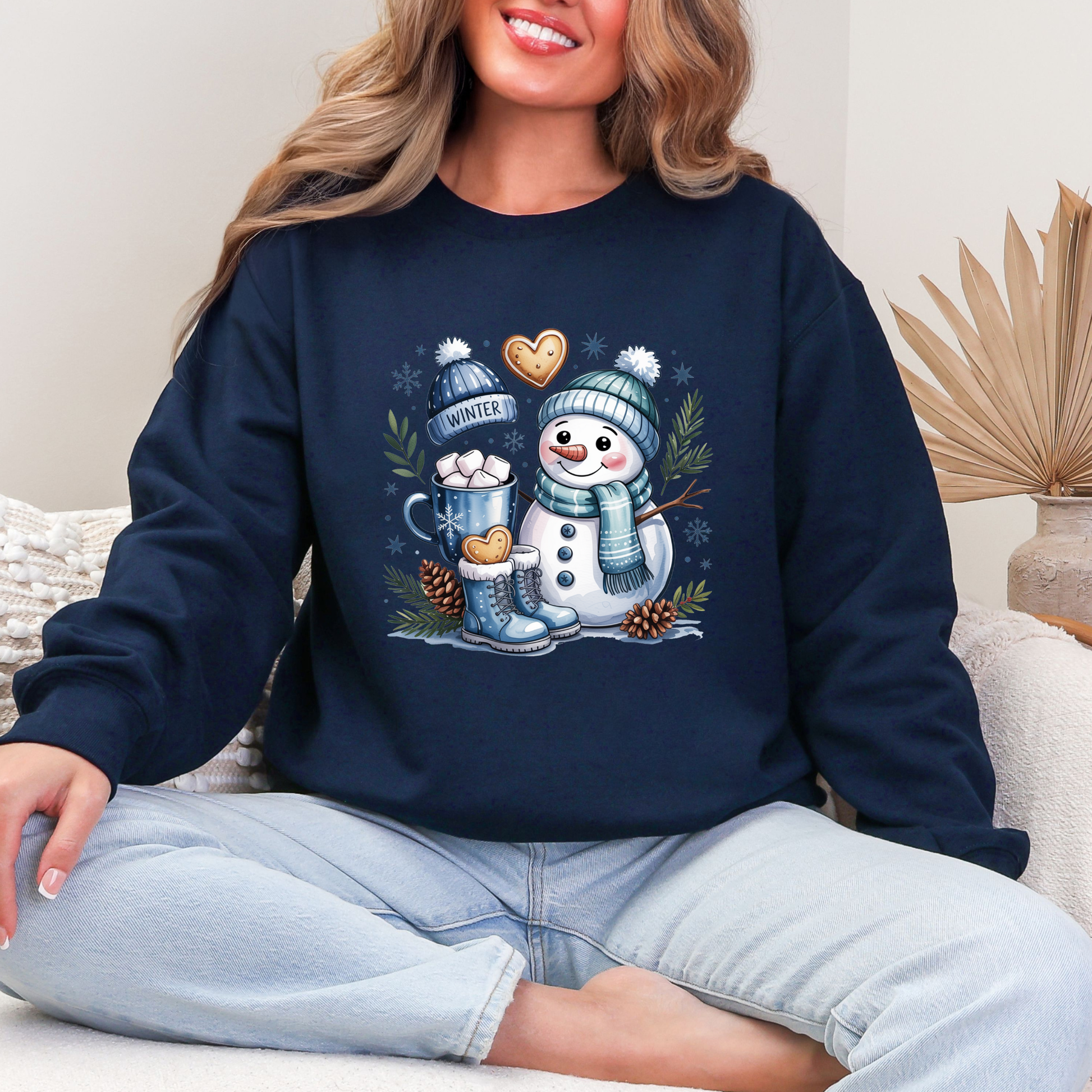 Wholesale Blue Snowman Sweatshirt - Navy Sweatshirt