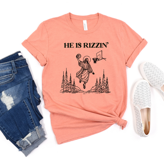 Wholesale He is Rizzin Graphic Tee - Heather prism sunset Tee