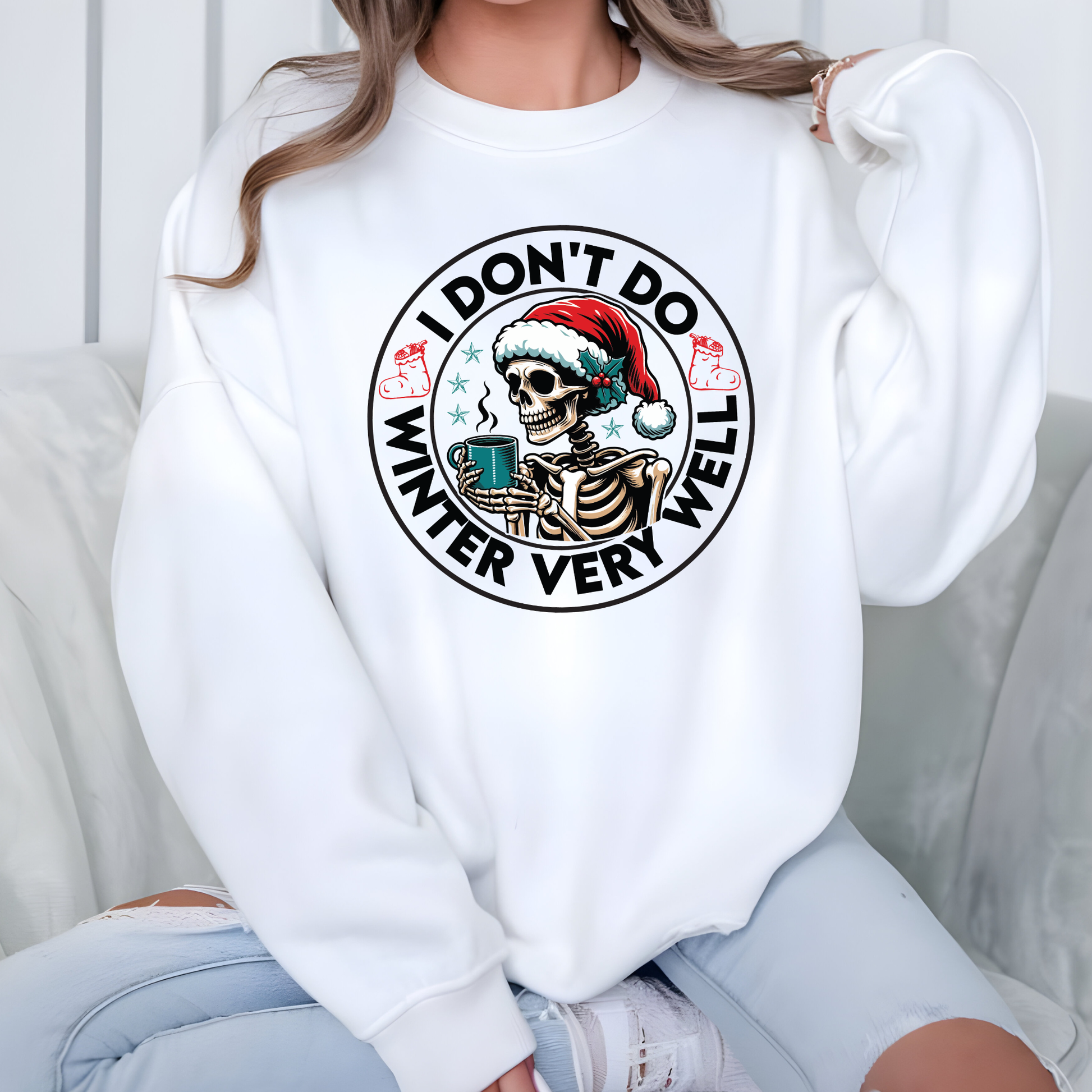 Wholesale Christmas Skeleton Don't Do Winter Very Well Sweatshirt - White Sweatshirt