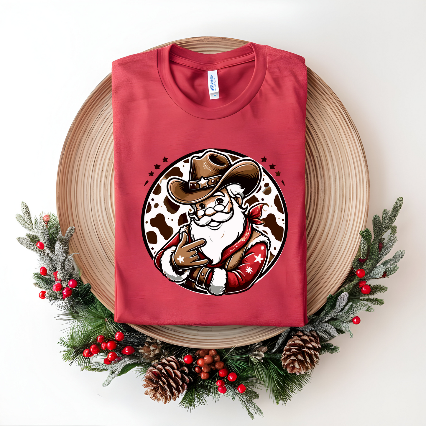 Wholesale Cowboy Santa - Heather Red Tee