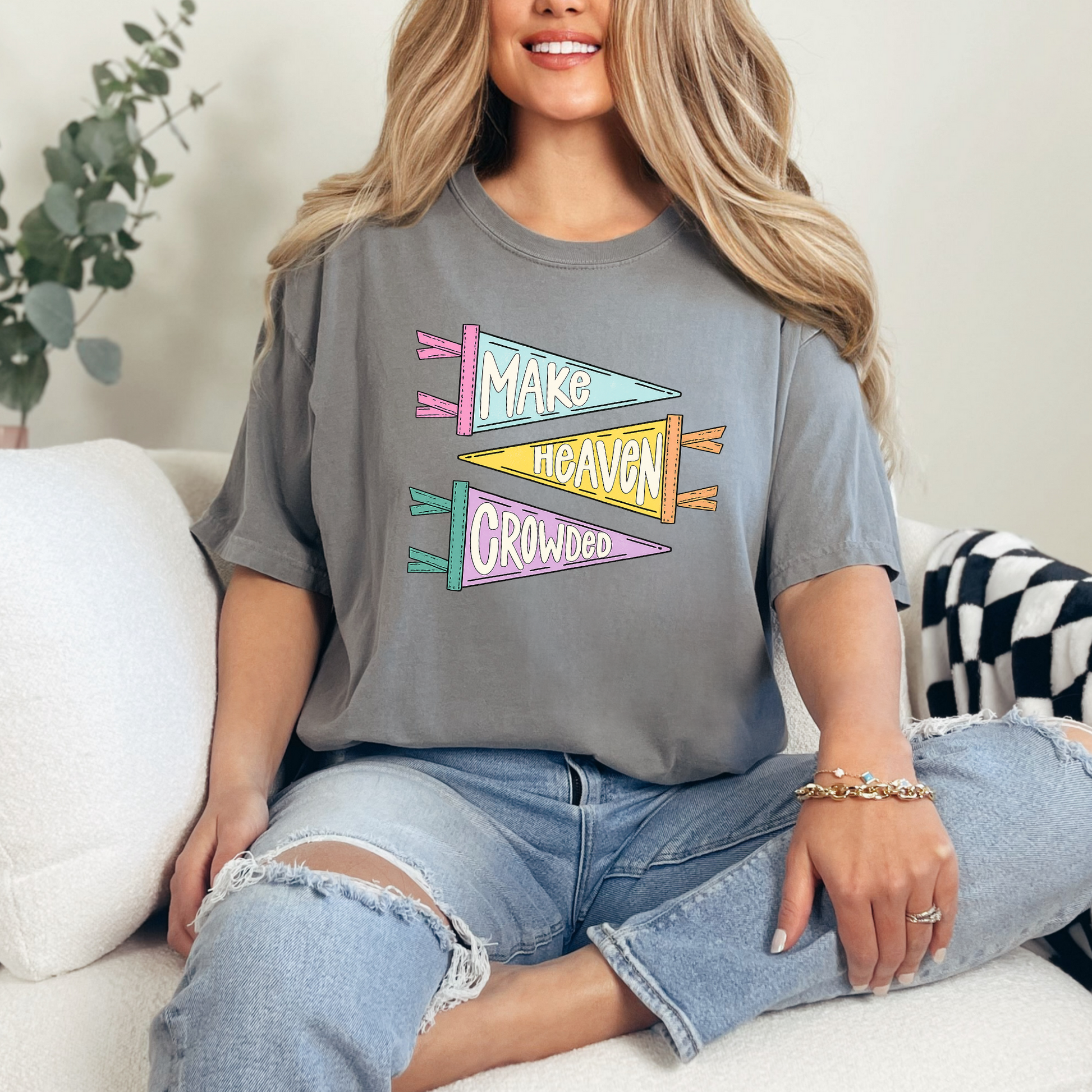 Wholesale Make Heaven Crowded Flags Graphic Tee - CC Grey Tee