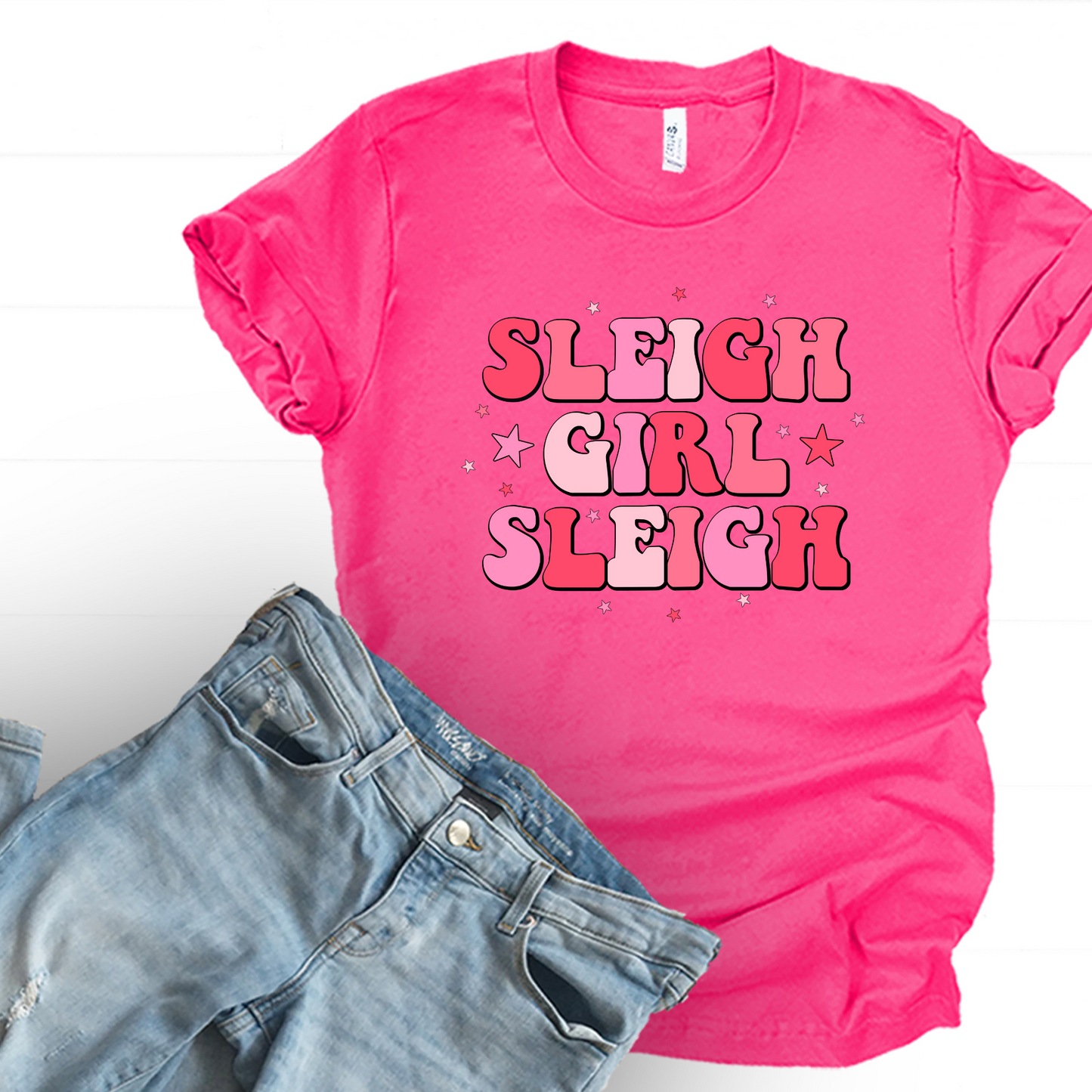 Wholesale Sleigh Girl Graphic Tee - Fuchsia Tee