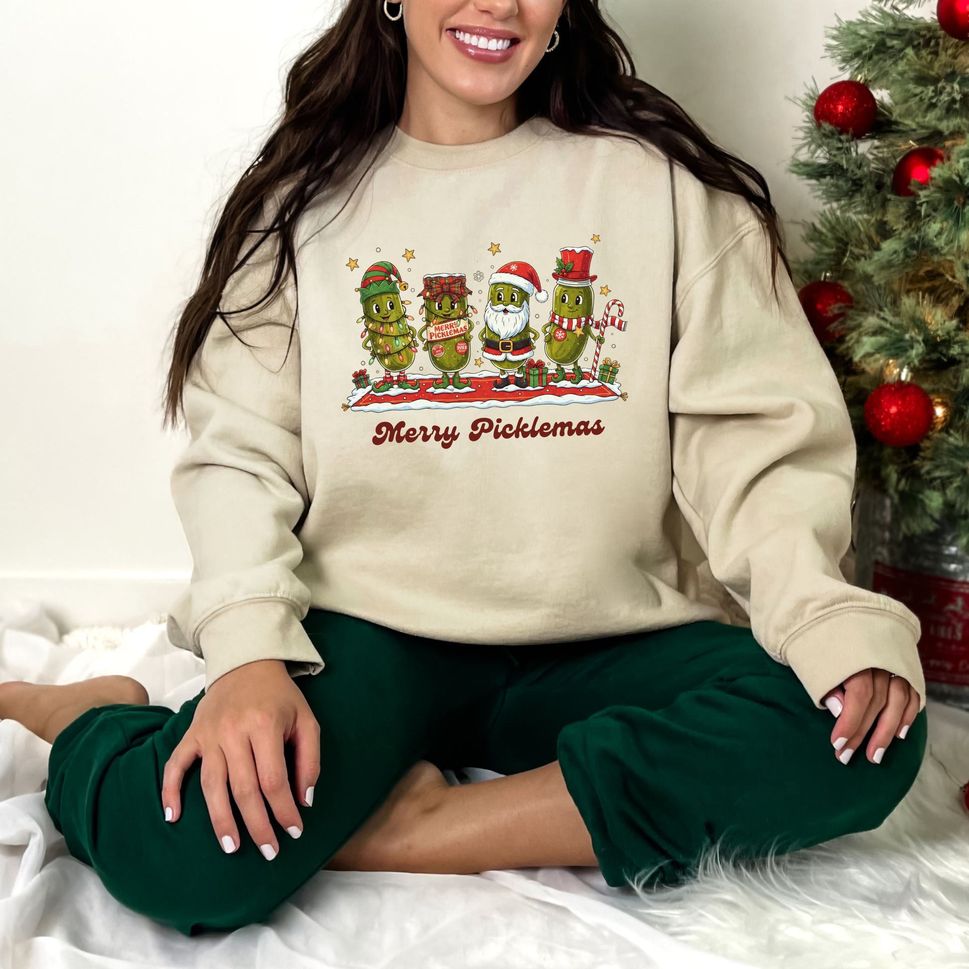 Wholesale Merry Picklemas Sweatshirt - Sand Sweatshirt
