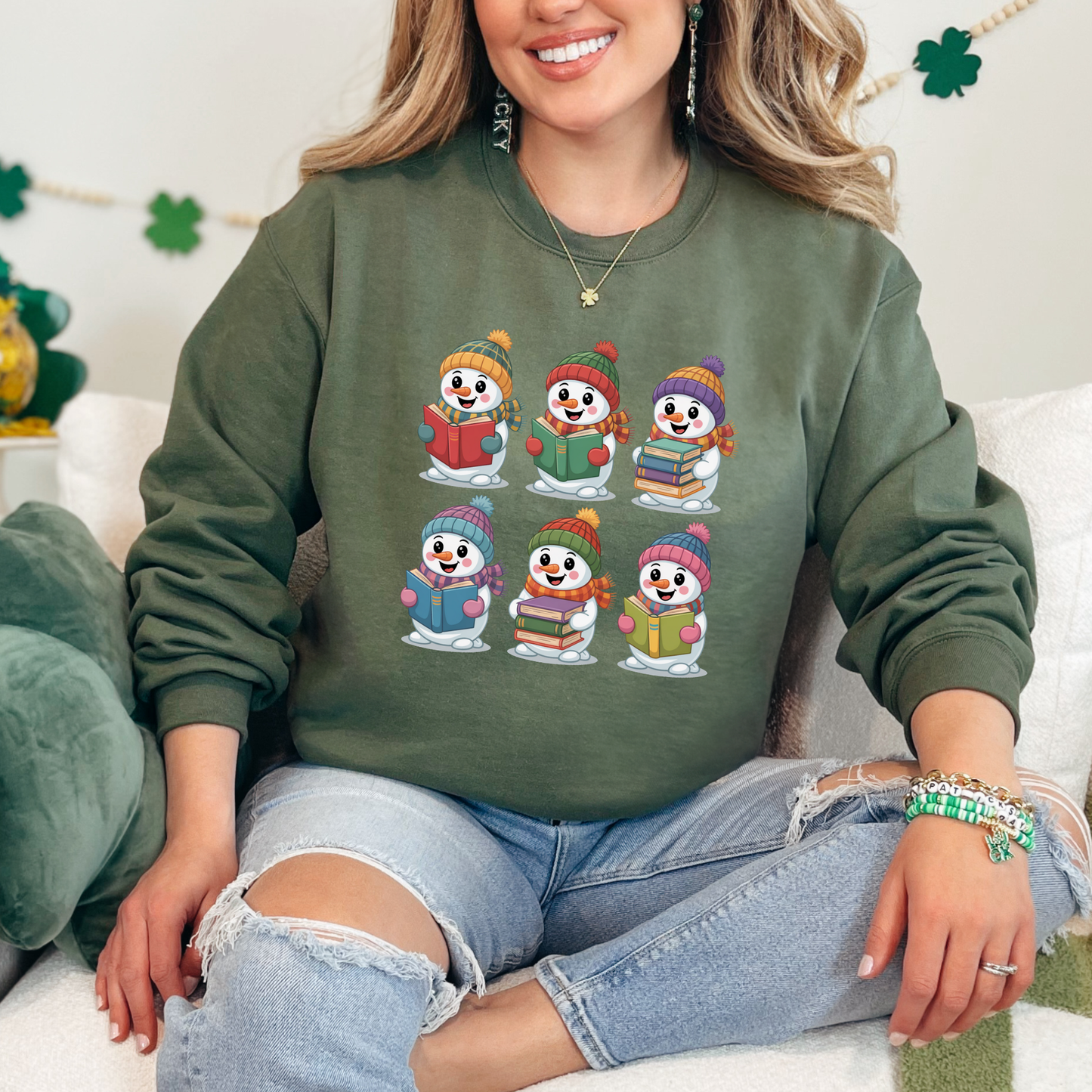Wholesale Reading Snowmen Sweatshirt - Military Green Sweatshirt