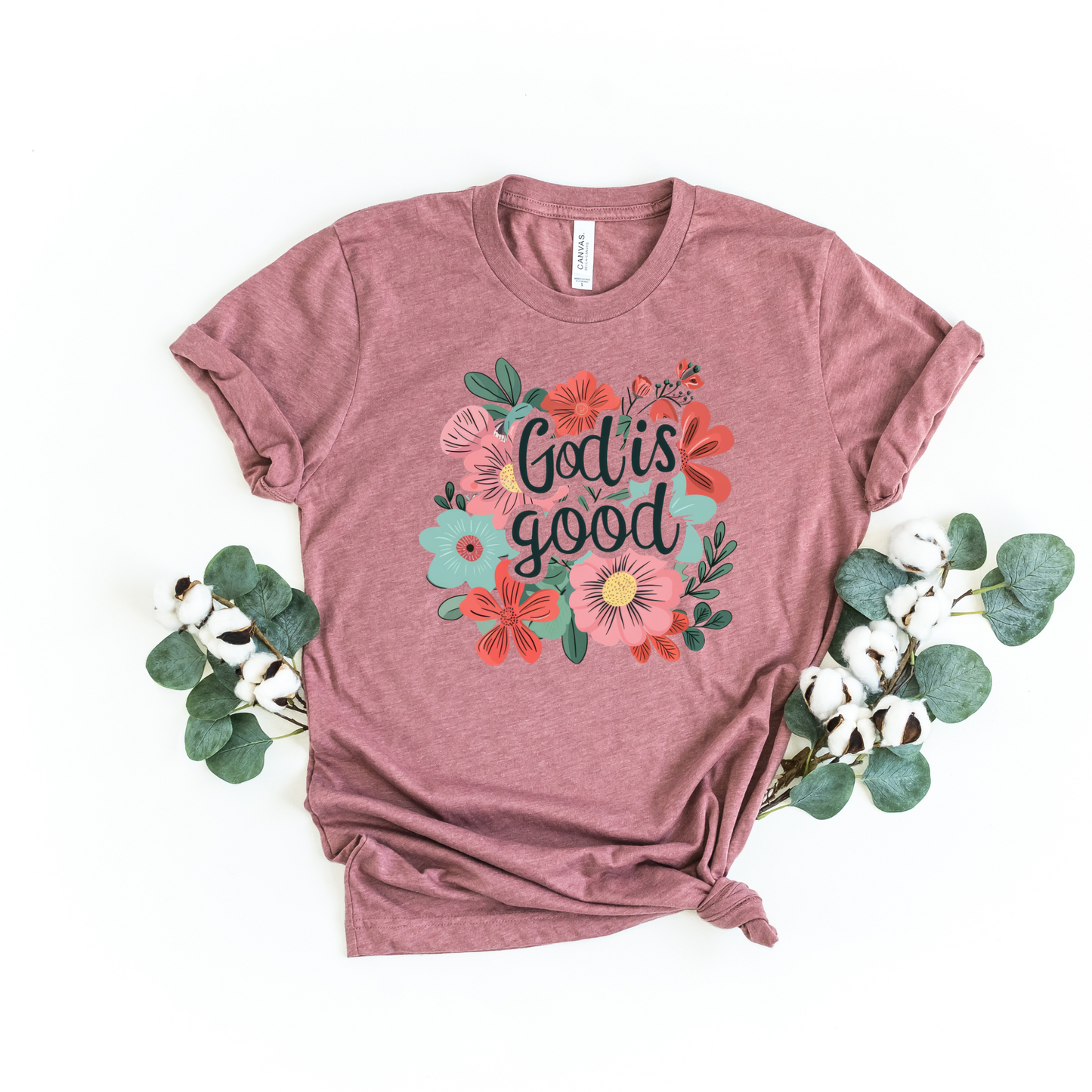 Wholesale Floral God is Good Graphic Tee - Heather Mauve Tee
