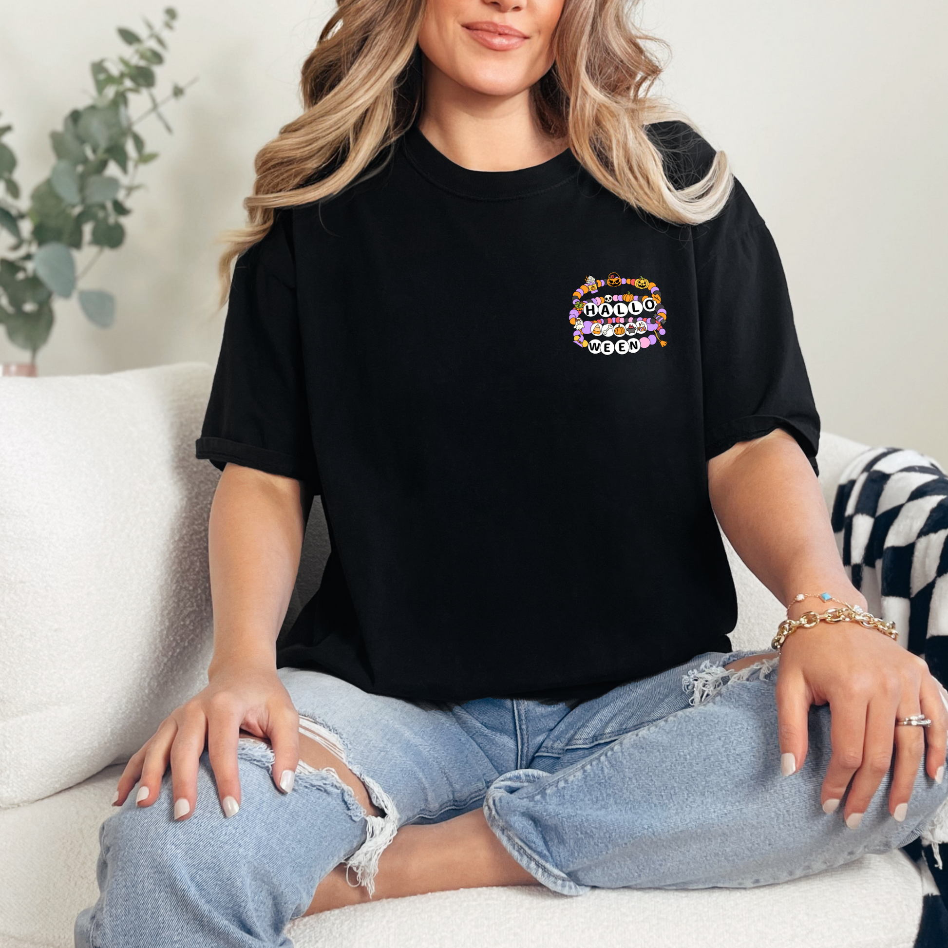 Wholesale Halloween Bracelet Graphic Tee - Black Tee