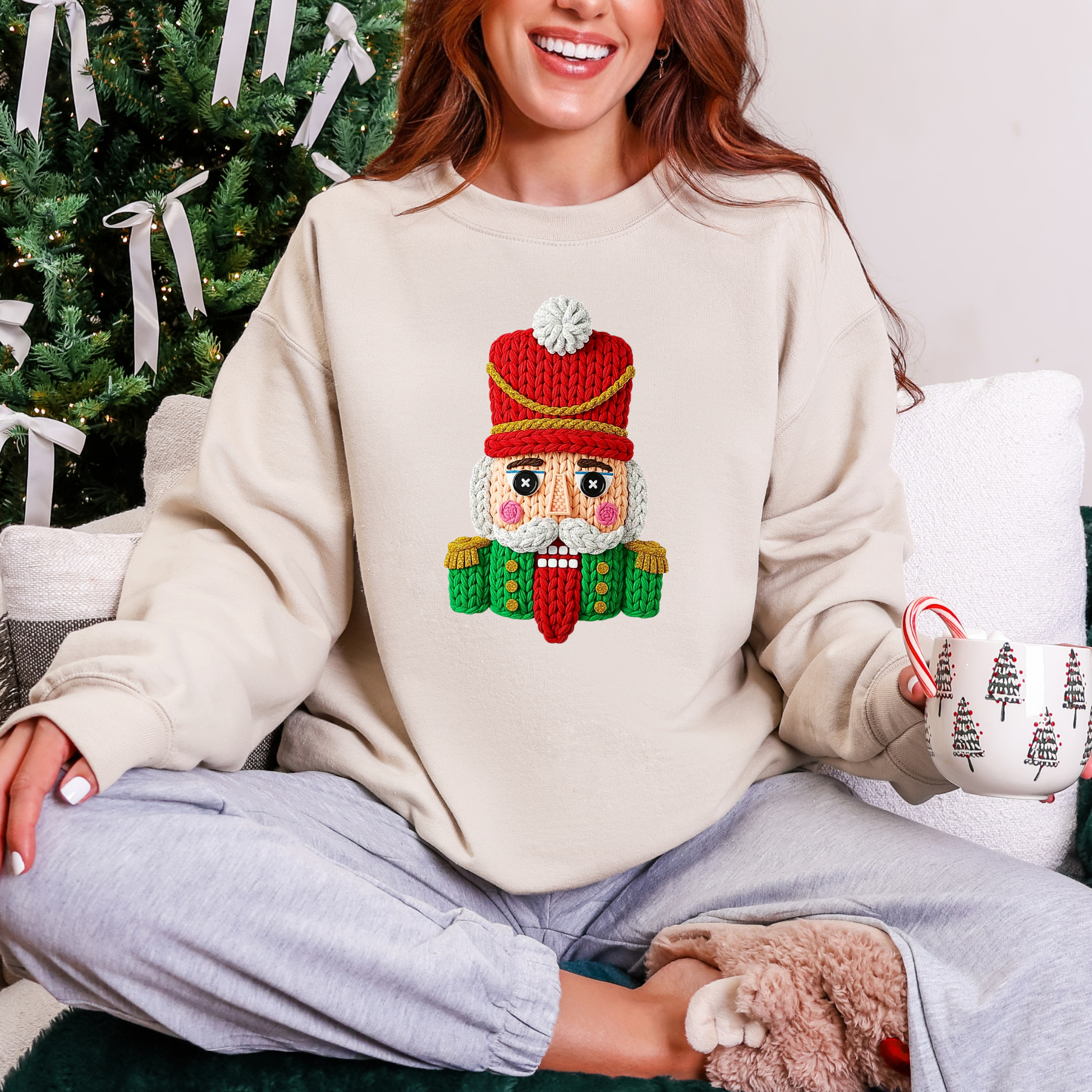 Wholesale Faux Yarn Nutcracker Sweatshirt - Sand Sweatshirt