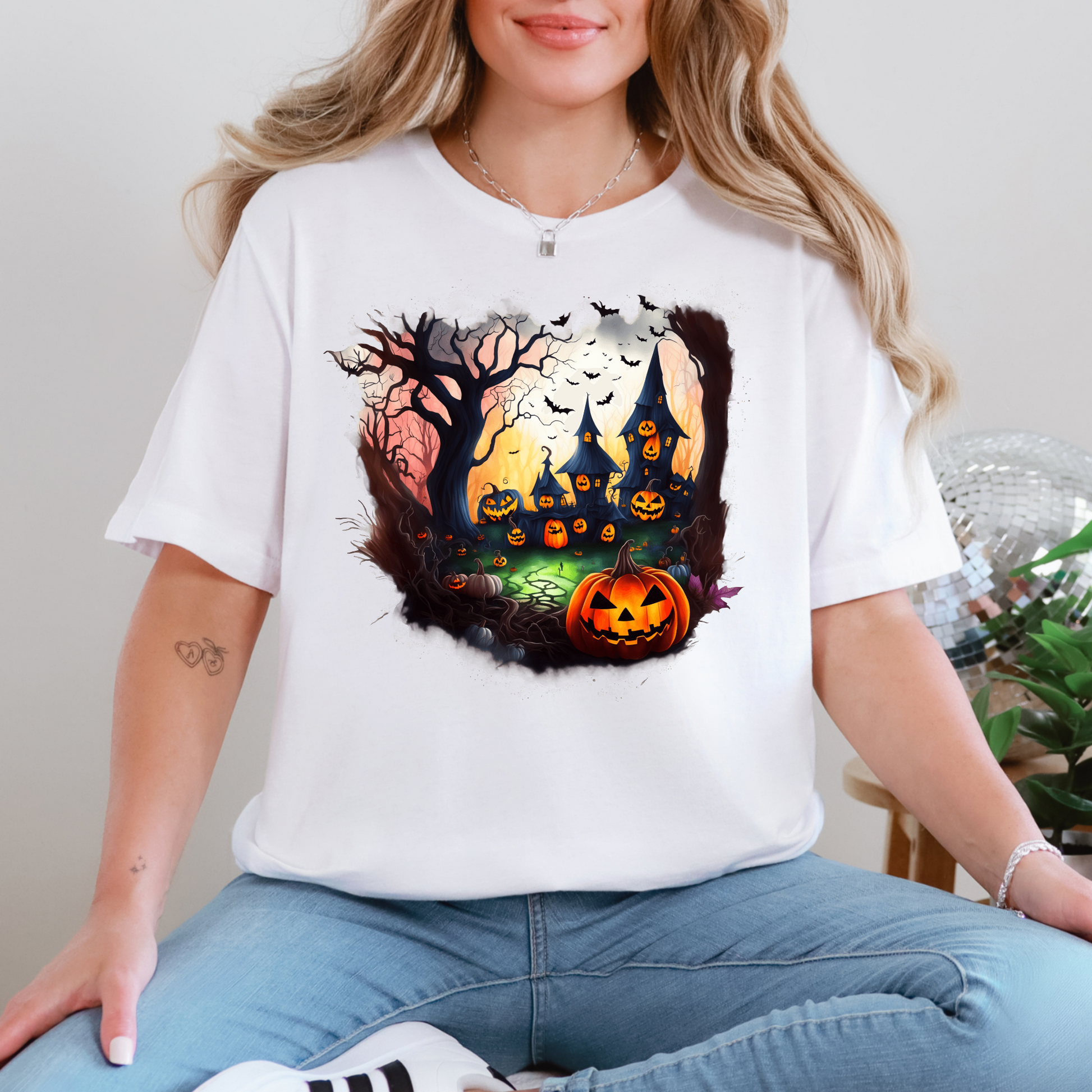 Wholesale Spooky Forest Graphic Tee - White Tee