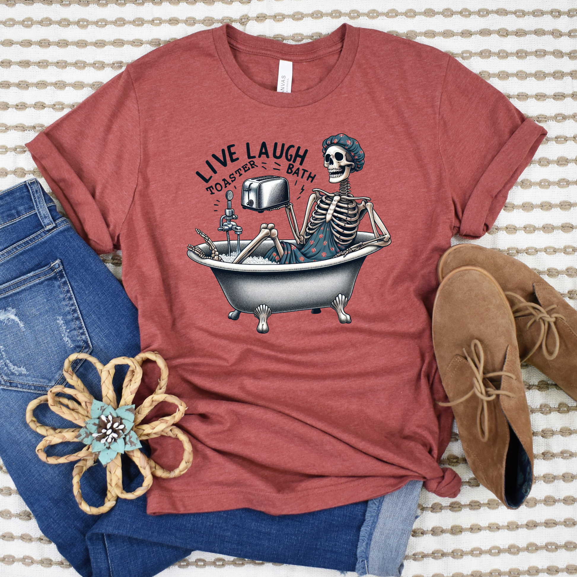 Wholesale Live Laugh Toaster Bath Graphic Tee - Heather Clay Tee