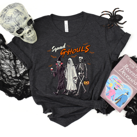 Wholesale Spooky Squad Ghouls Graphic Tee - Heather Charcoal Tee