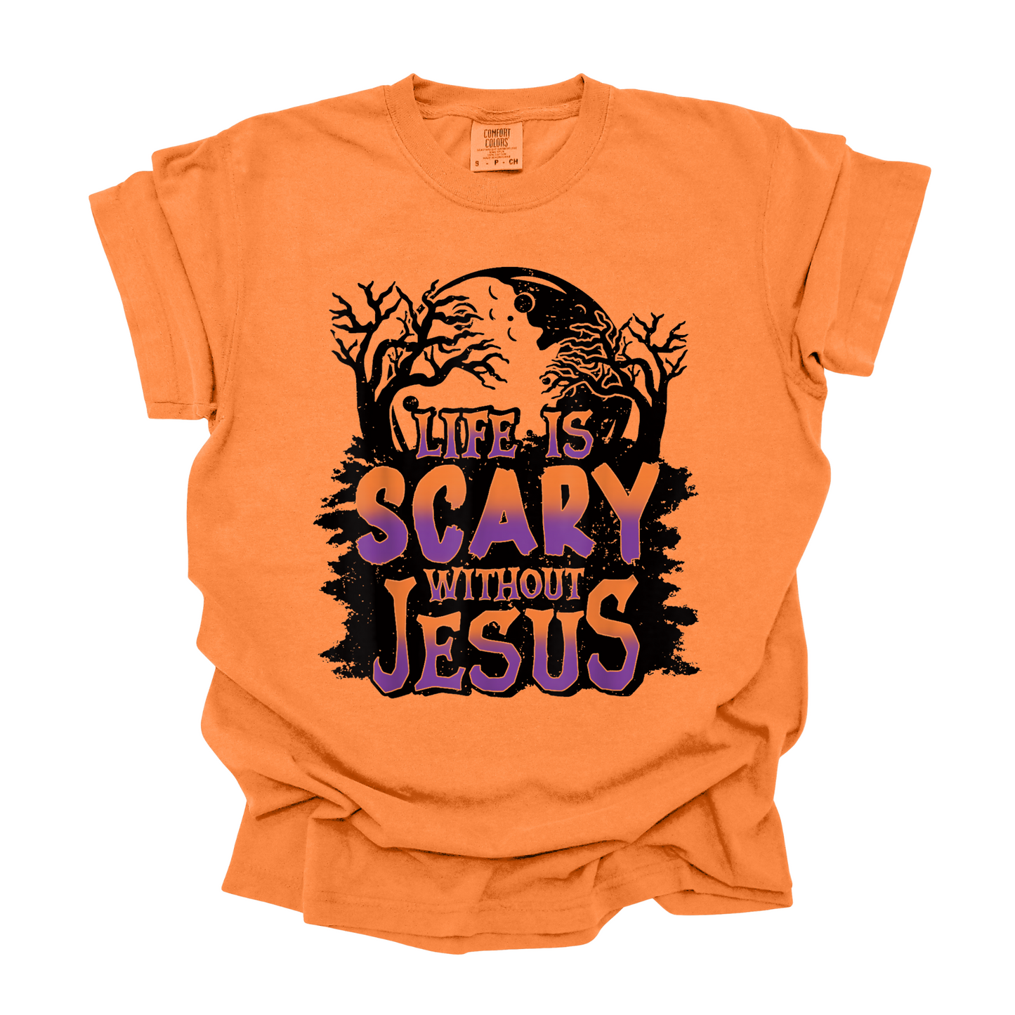 Wholesale Life is scary without Jesus Graphic Tee - Comfort Colors Melon