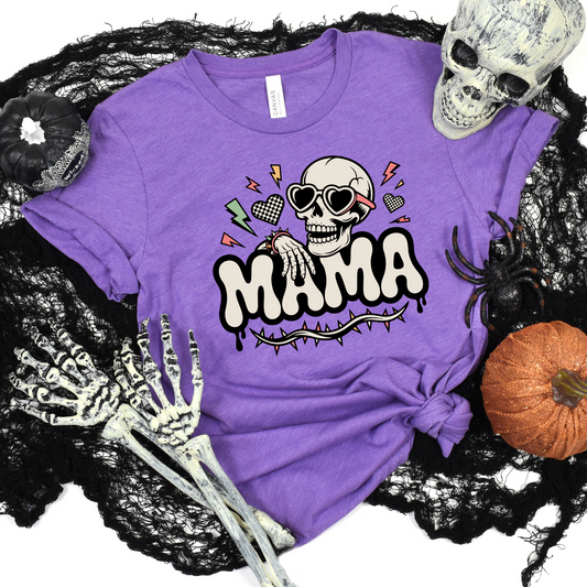 Wholesale Funny Halloween Mama Graphic Tee - Heather Team Purple Tee