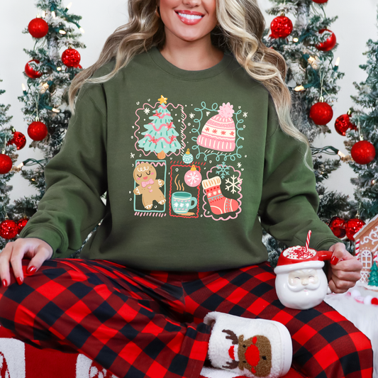 Wholesale Christmas Tree Coquette Sweatshirt - Military Green Sweatshirt