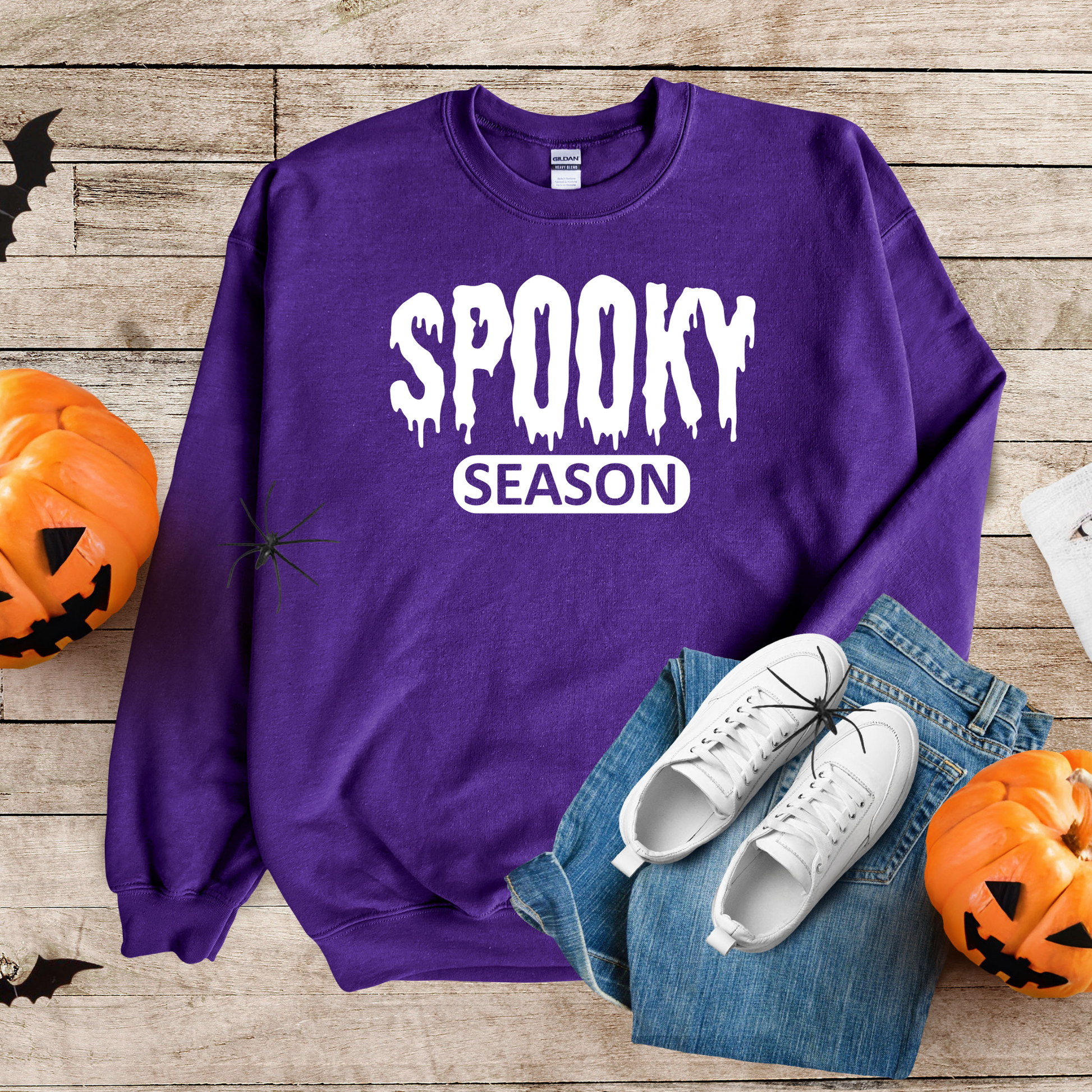Wholesale Spooky Season Varsity - Purple Sweatshirt