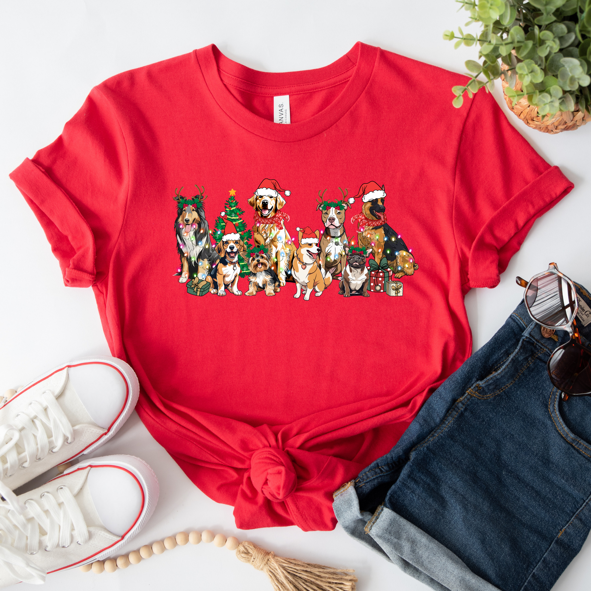 Wholesale Christmas Dogs Graphic Tee - Black Tee