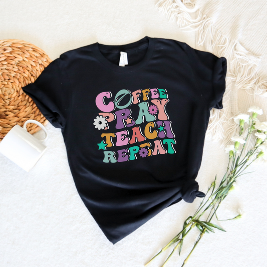 Wholesale Coffee Pray Teach Graphic Tee - Black Tee