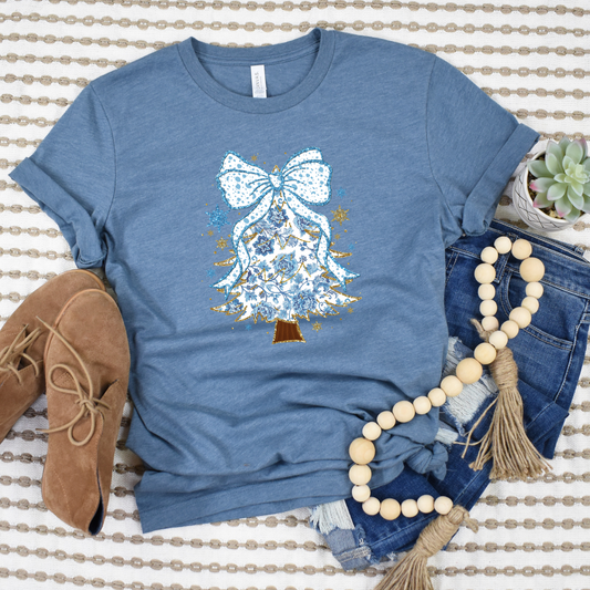 Wholesale Blue Christmas Tree Bow - Heather Charcoal Sweatshirt