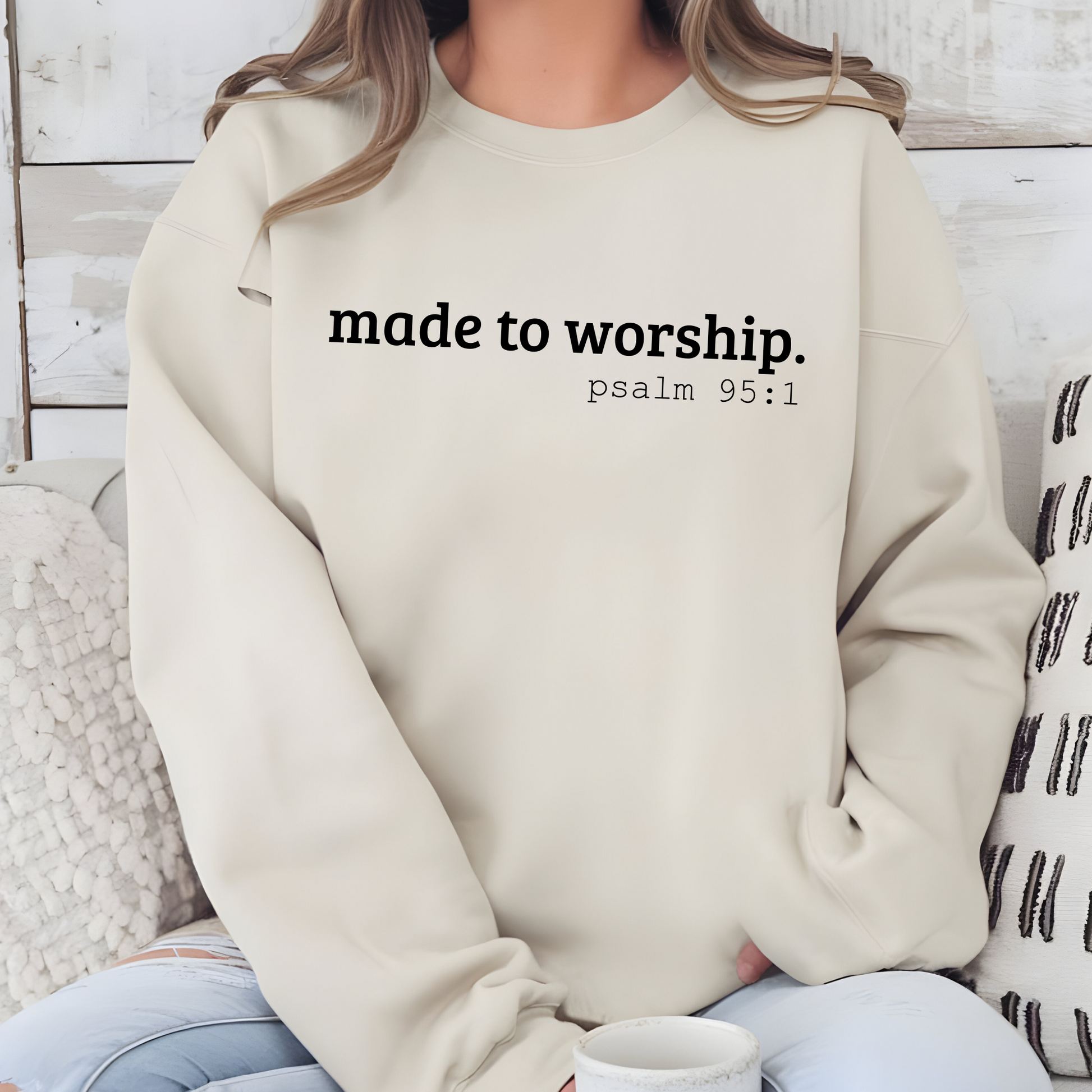 Wholesale Made to Worship Words Sweatshirt - Sand Sweatshirt