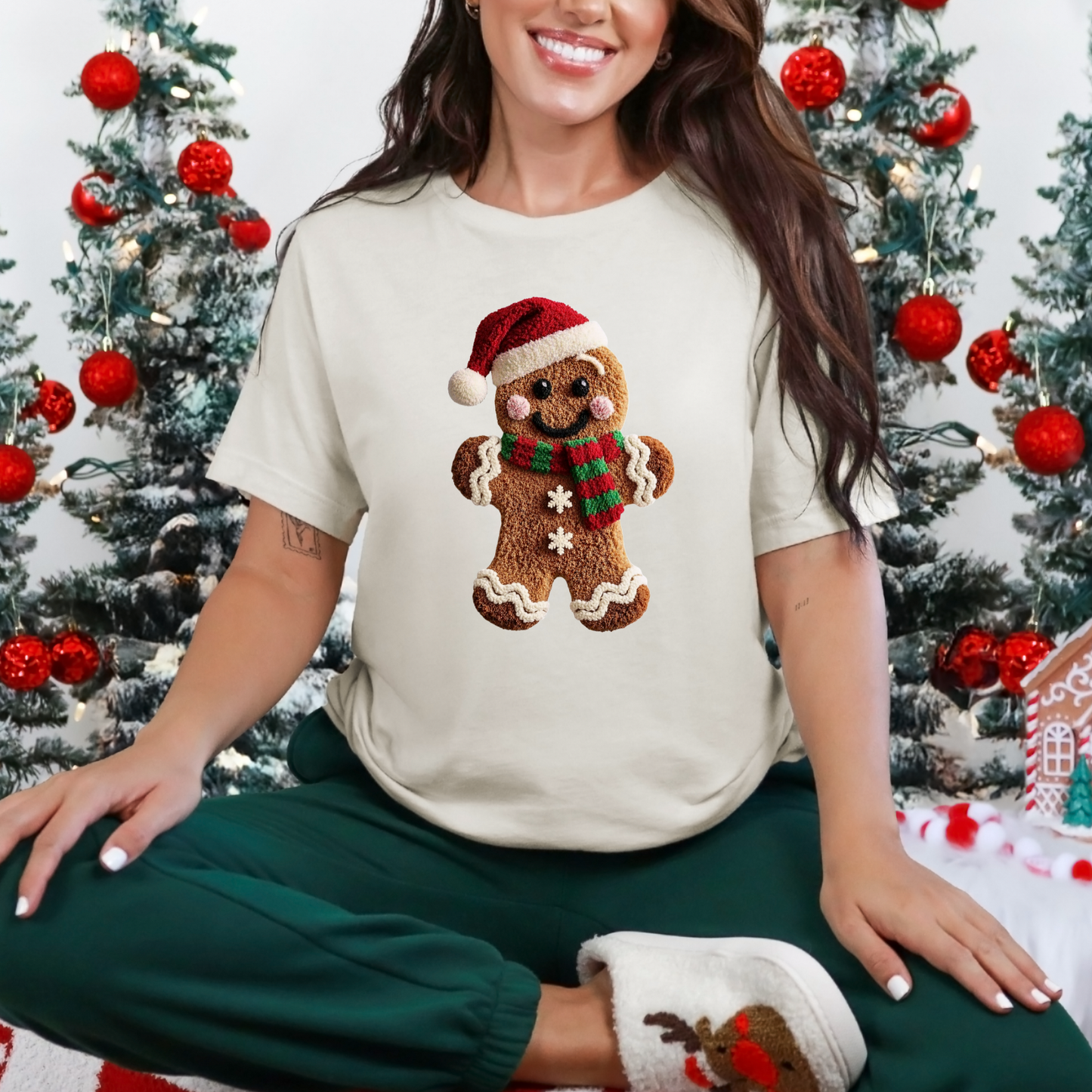 Wholesale Faux Yarn Gingerbread Graphic Tee - Natural Tee