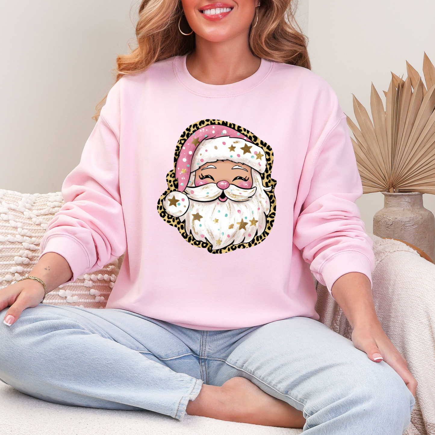 Wholesale Preppy Santa Sweatshirt - Light Pink Sweatshirt