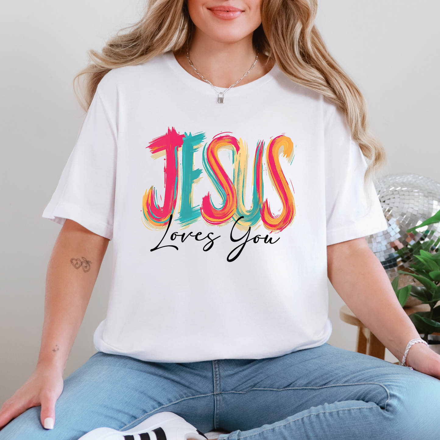 Wholesale Jesus Loves You Graphic Tee - White Tee