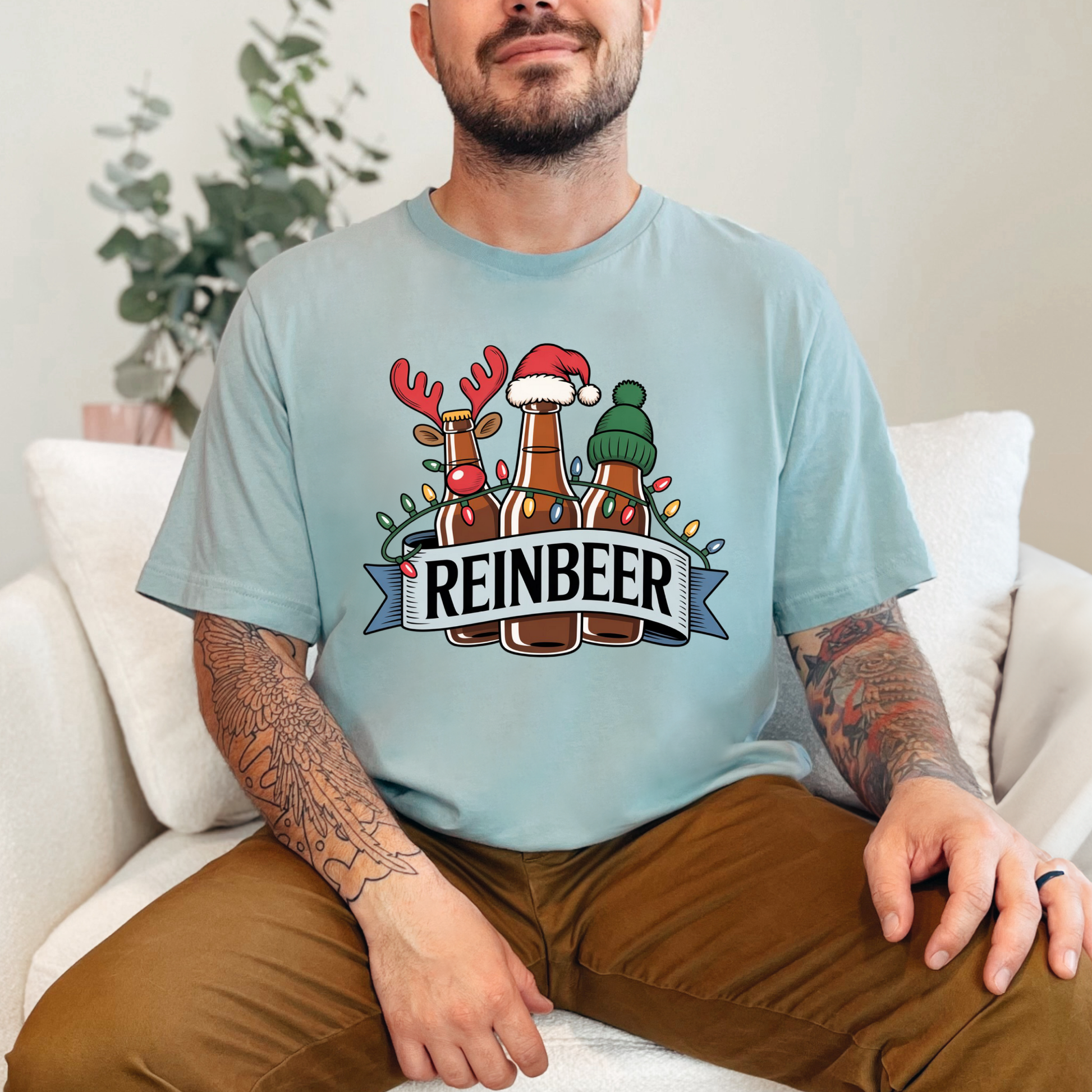 Wholesale Reinbeer Graphic Tee - Dusty Blue Tee