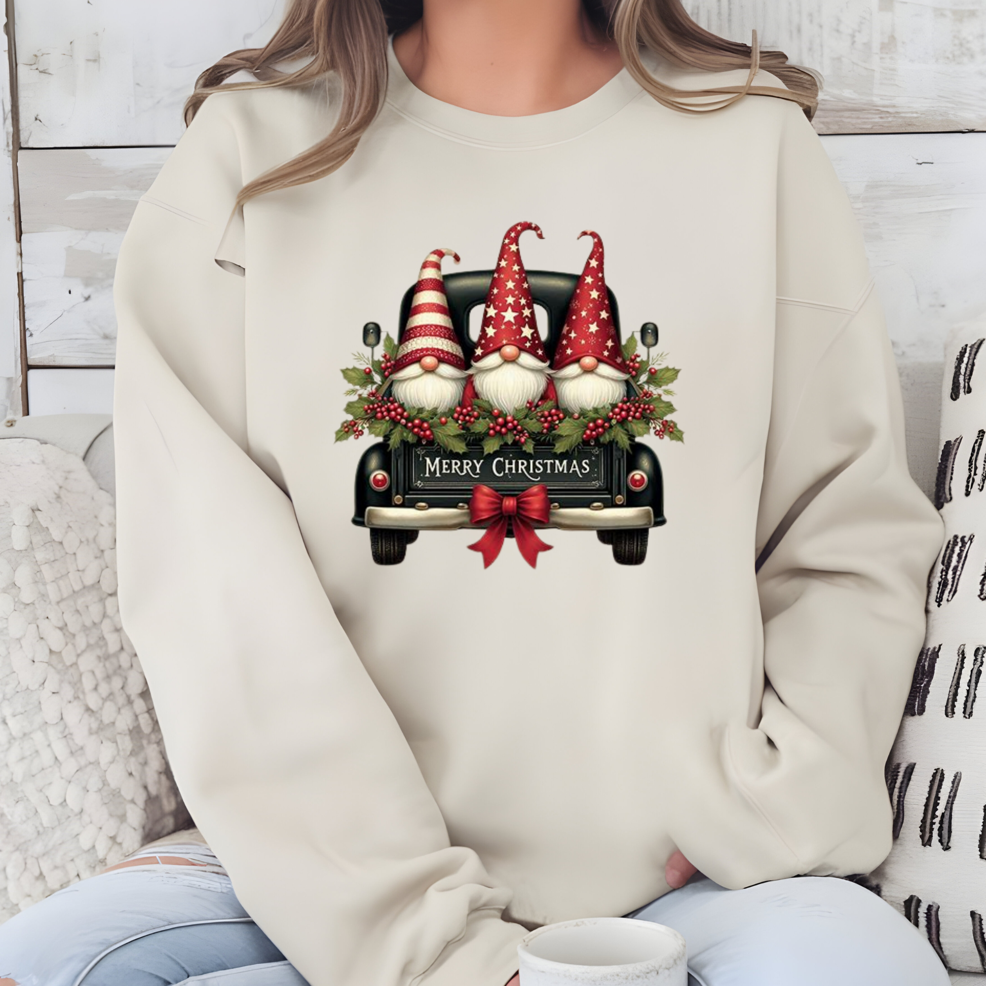 Wholesale Christmas Gnomes Truck Sweatshirt - Sand Sweatshirt